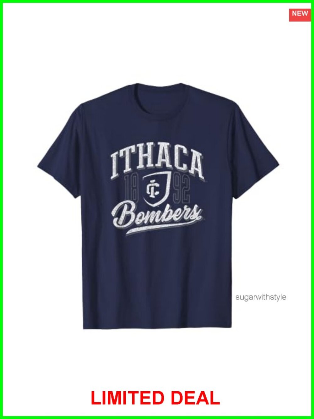 Ithaca College Bombers Vintage Script T-Shirt Lightweight Cotton Short Sleeve